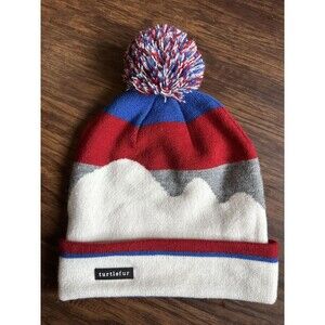 Turtle Fur Hat Kids Gray White Knit Cuff Pom Beanie Youth Ages 7-12 Boys Girls